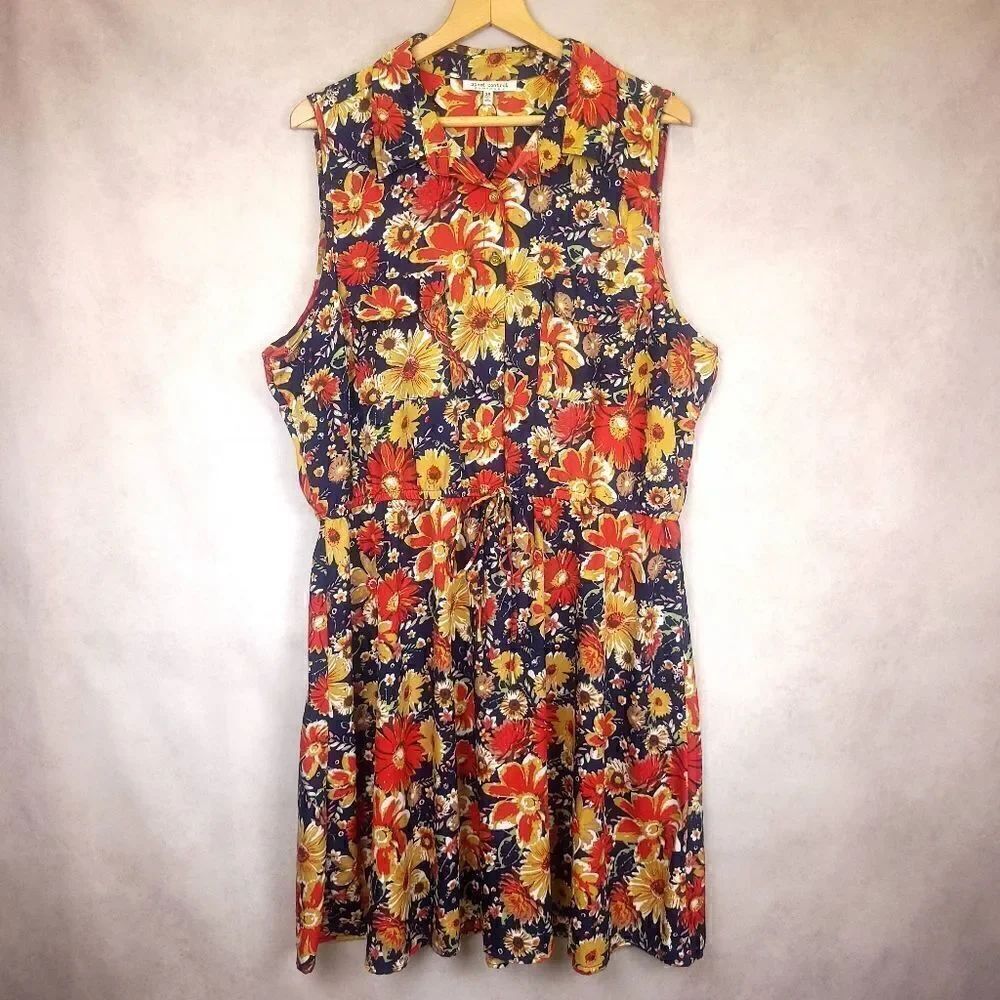 Speed Control Sleeveless Floral Midi Dress Size 3X